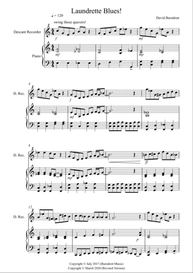 Laundrette Blues! for Recorder and Piano