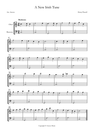 purcell z 646 a new irish tune Oboe and Bassoon sheet music for beginners