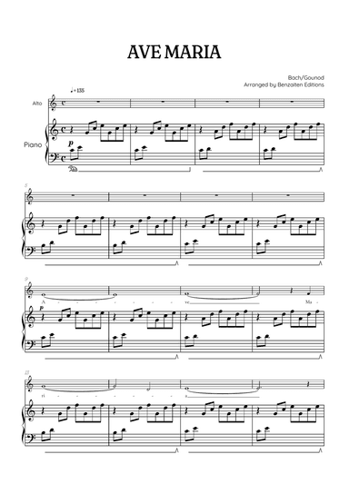 Bach / Gounod Ave Maria in C major • contralto sheet music with piano accompaniment