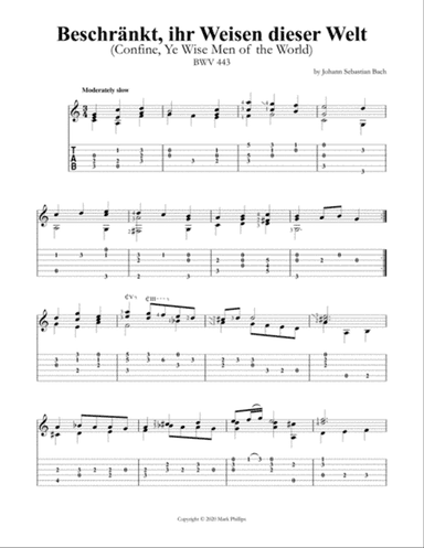 Beschränkt, ihr Weisen dieser Welt (Confine, Ye Wise Men of the World) BWV 443