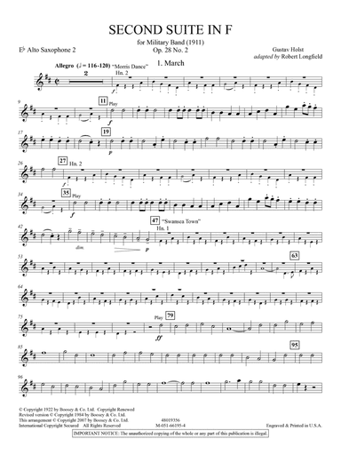 Second Suite in F (arr. Robert Longfield) - Eb Alto Saxophone 2