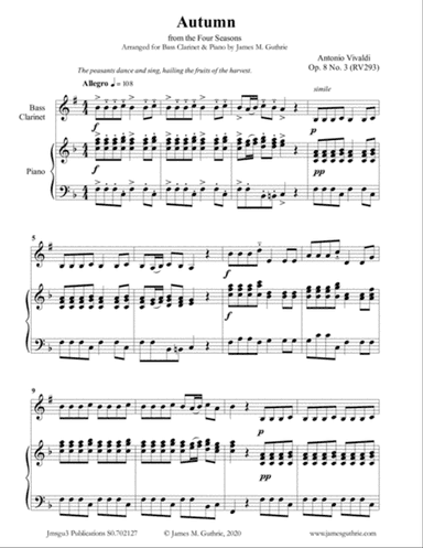 Vivaldi: Autumn from the Four Seasons for Bass Clarinet & Piano