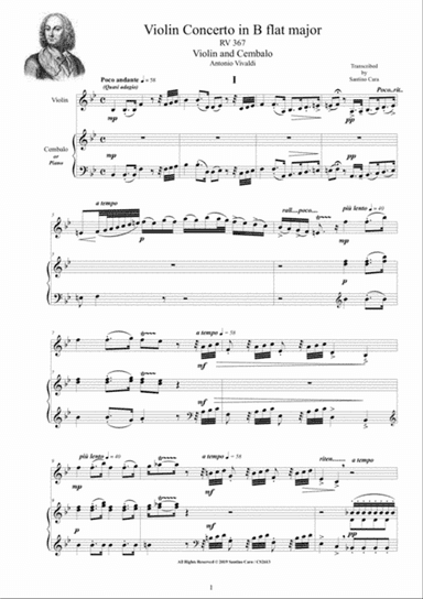 Vivaldi - Violin Concerto in B flat major RV 367 for Violin and Cembalo (or Piano)