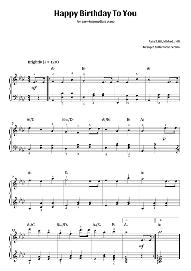 Happy Birthday To You (easy-intermediate piano – A♭ major)
