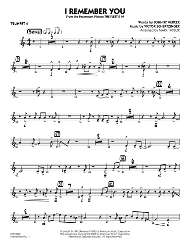 I Remember You (arr. Mark Taylor) - Trumpet 4
