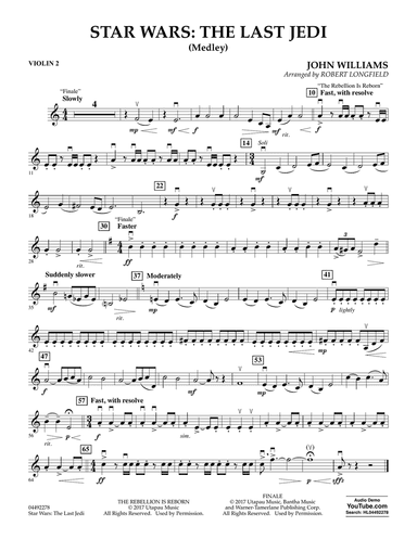 Star Wars: The Last Jedi (Medley) (arr. Robert Longfield) - Violin 2