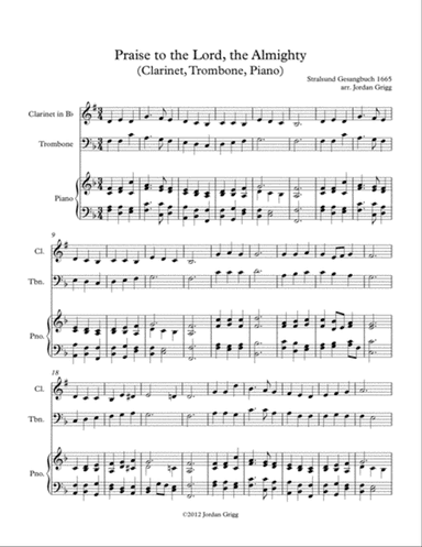 Praise to the Lord, the Almighty (Clarinet, Trombone, Piano)