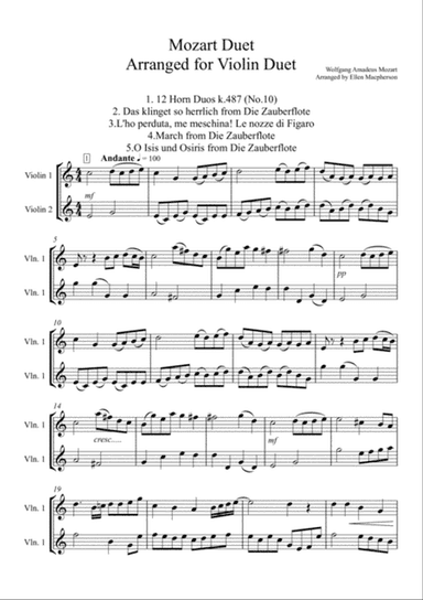 Mozart Duet arranged for Violin Duet