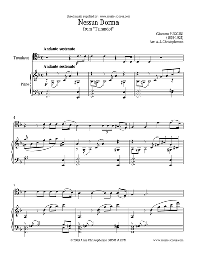 Nessun Dorma - Trombone and Piano