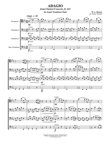 Adagio from Clarinet Concerto K. 622 for 4-part Trombone Choir