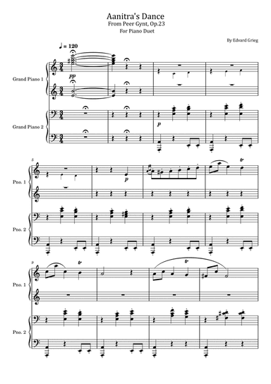 Grieg - Anitra's Dance - From Peer Gynt No.3 Op.23 - For Piano Duet