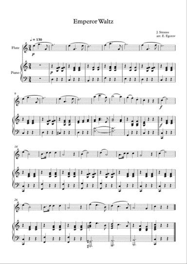 Emperor Waltz, Johann Strauss Jr., For Flute & Piano