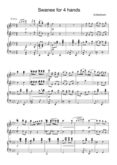 Swanee for 4 hands piano