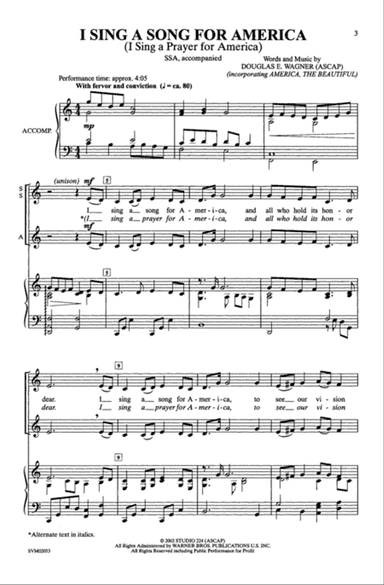 I Sing a Song for America (I Sing a Prayer for America)
