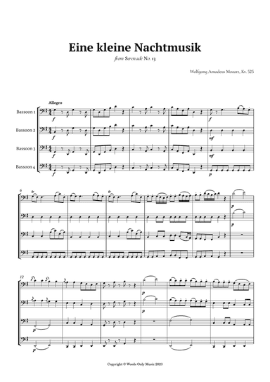 Eine kleine Nachtmusik by Mozart for Bassoon Quartet
