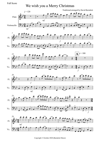 We Wish You a Merry Christmas for Flute and Cello Duet