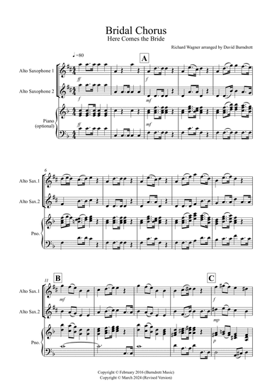 Bridal Chorus "Here Comes The Bride" for Alto Saxophone Duet