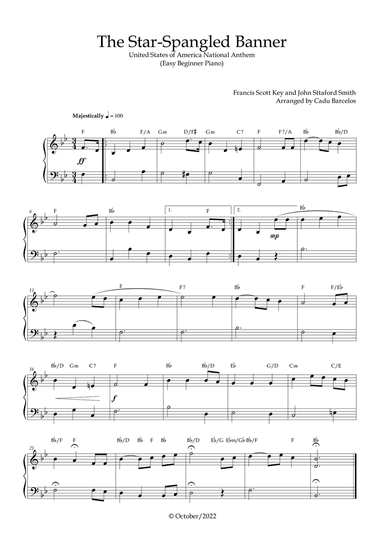 The Star-Spangled Banner - EUA Hymn (Easy Beginner Piano) Chords