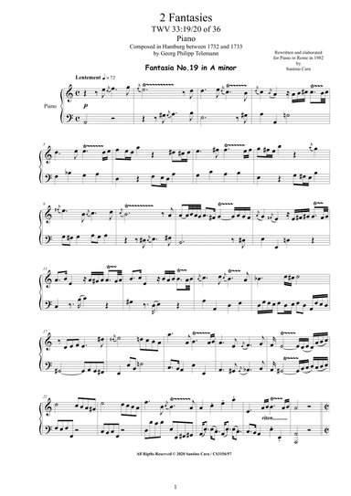 Telemann - 2 Fantasies in (A minor, A major) TWV 33 No.19-20 of 36 for Piano
