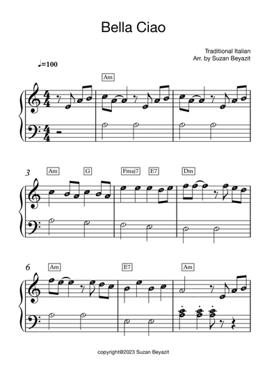 Bella Ciao - Easy Piano with Big Notes
