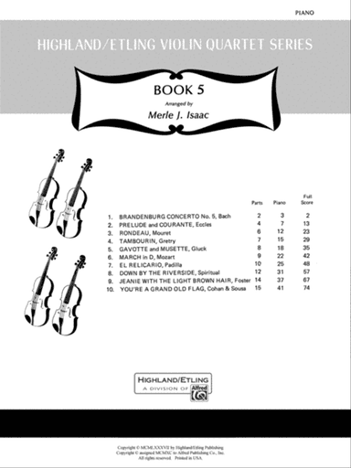 Highland/Etling Violin Quartet Series: Set 5: Piano Accompaniment