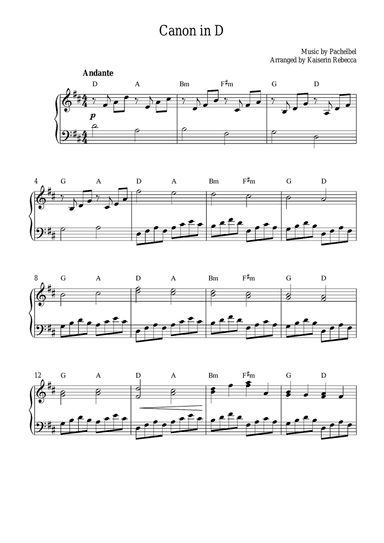 Canon in D (easy piano solo with chords)