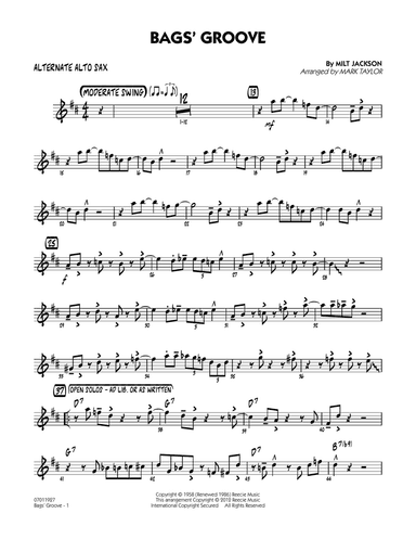 Bags' Groove (arr. Mark Taylor) - Alternate Alto Sax