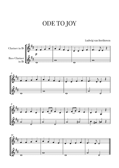 Beethoven - Ode to Joy (for Clarinet and Bass Clarinet)