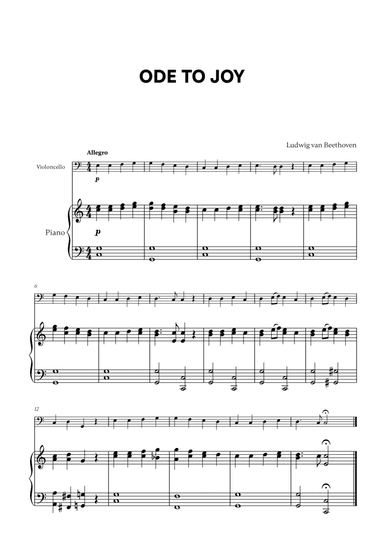 Beethoven - Ode to Joy for Cello and Piano