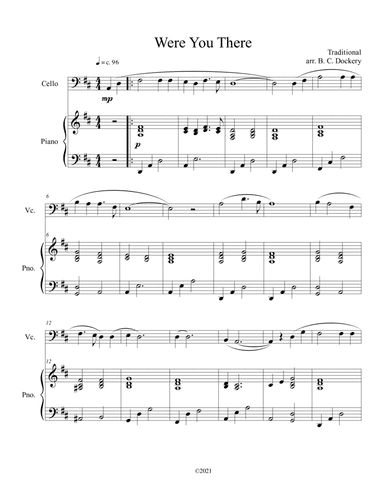Were You There (cello solo) with optional piano accompaniment