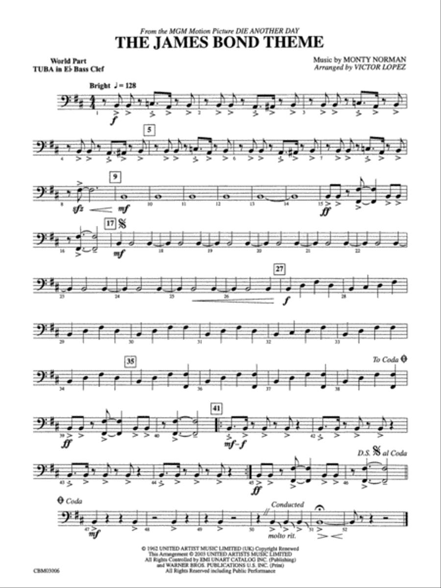 The James Bond Theme (from Die Another Day): (wp) E-flat Tuba B.C.