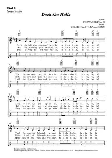 Deck the Halls (for Ukulele with TAB)