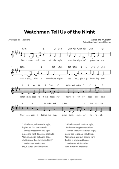 Watchman Tell Us of the Night (Key of C-Sharp Minor)