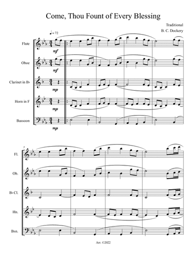 Come, Thou Fount of Every Blessing (Woodwind Quintet)