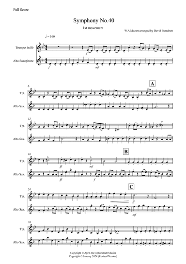Symphony No.40 (1st movement) for Trumpet and Alto Saxophone Duet