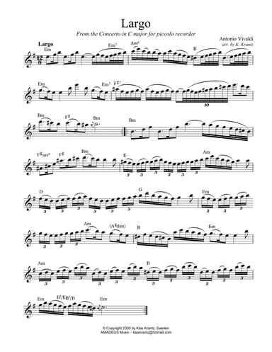 Largo, Recorder conc. C for lead sheet (E Min)