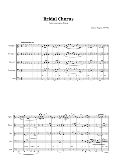 Bridal Chorus by Wagner for Brass Quintet with Chords