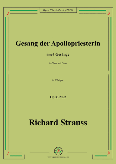 Richard Strauss-Gesang der Apollopriesterin,in C Major,Op.33 No.2,for Voice and Piano