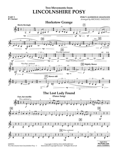 Two Movements from Lincolnshire Posy (arr. Michael Sweeney) - Pt.3 - Bb Clarinet