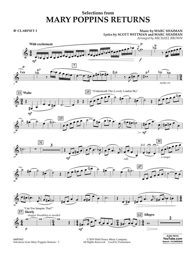 Selections from Mary Poppins Returns (arr. Michael Brown) - Bb Clarinet 1