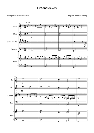 GreenSleeves - Woodwind Quartet and Piano acompaniment