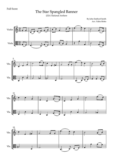 The Star Spangled Banner (USA National Anthem) for Violin & Viola Duo