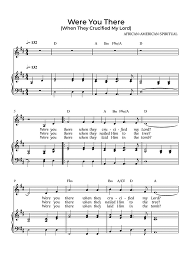 Were You There - for piano and alto in D major with chords