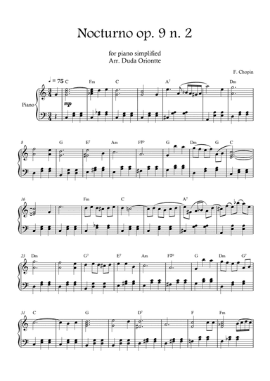 Nocturno op. 9 no. 2 (piano - SIMPLIFIED - with chords) CHOPIN
