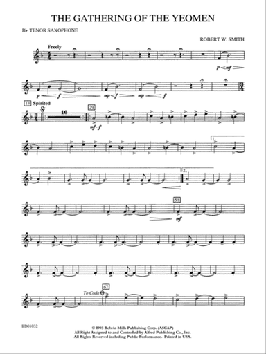 The Gathering of the Yeomen: B-flat Tenor Saxophone