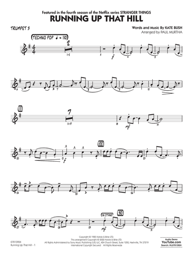 Running Up That Hill (arr. Paul Murtha) - Trumpet 3