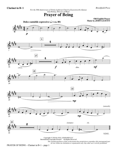 Prayer of Being - Clarinet 1 in Bb