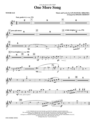 One More Song (from Vivo) (arr. Roger Emerson) - Bb Tenor Saxophone