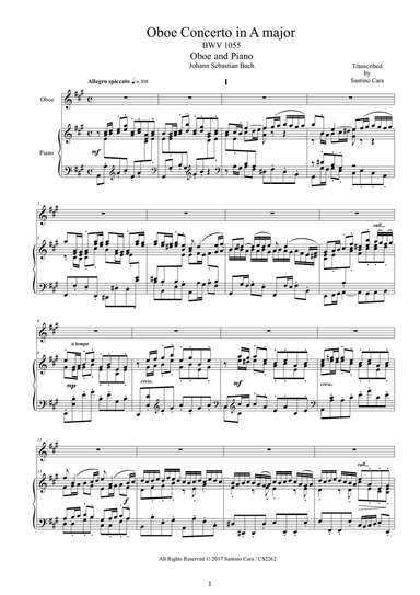 Bach - Oboe Concerto in A major BWV 1055 for Oboe and Piano