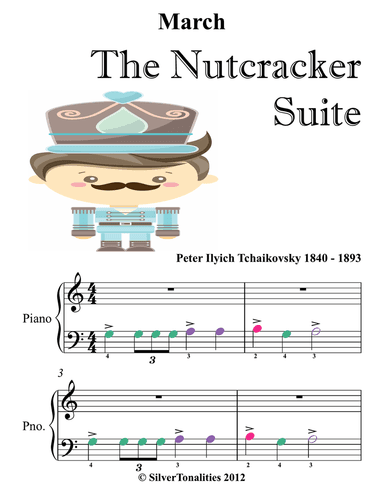 March the Nutcracker Suite Beginner Piano Sheet Music with Colored Notes